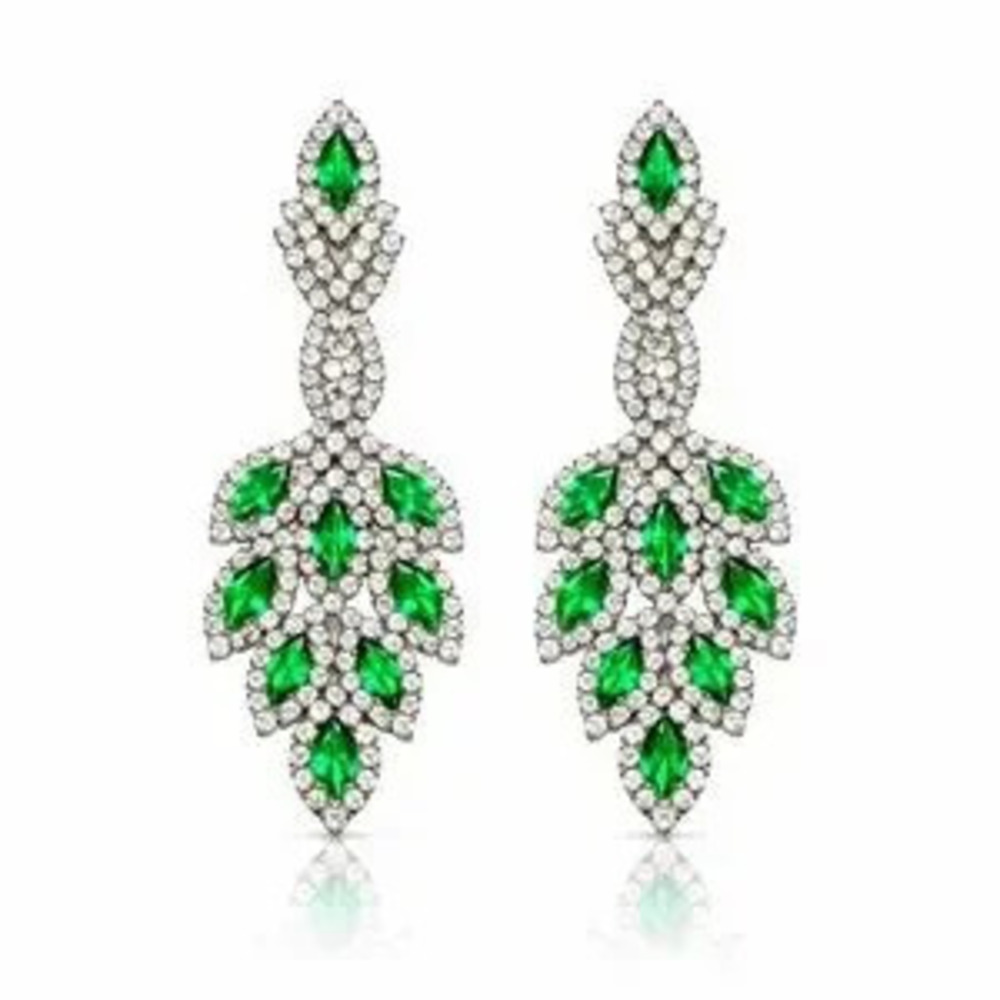 Green and Clear Gems Dangle Drop Earrings